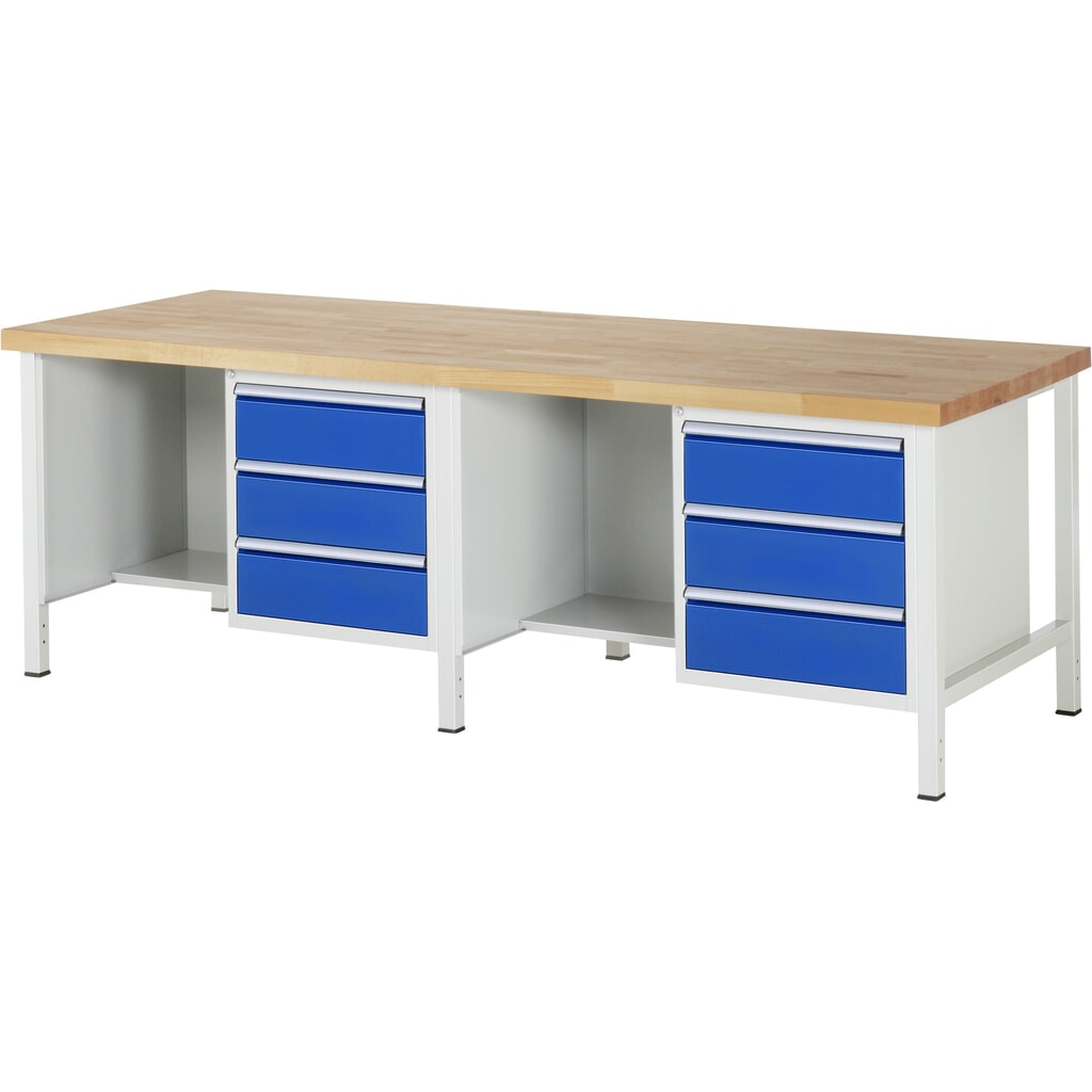 Imagen del producto: Banco de trabajo RAU serie 8000, 2 contenedores, 1 estante inferior, HxAxF 840-1.040 x 2.500 x 900 mm, 6 cajones extraíbles al 90%