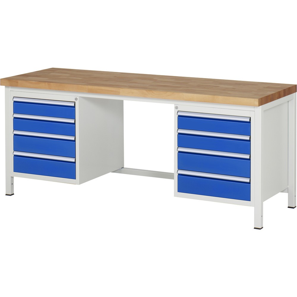 Imagen del producto: Banco de trabajo RAU serie 8000, 2 contenedores, HxAxF 840-1.040 x 2.000 x 700 mm, 8 cajones extraíbles al 90%, 4 x 120, 4 x 150 mm