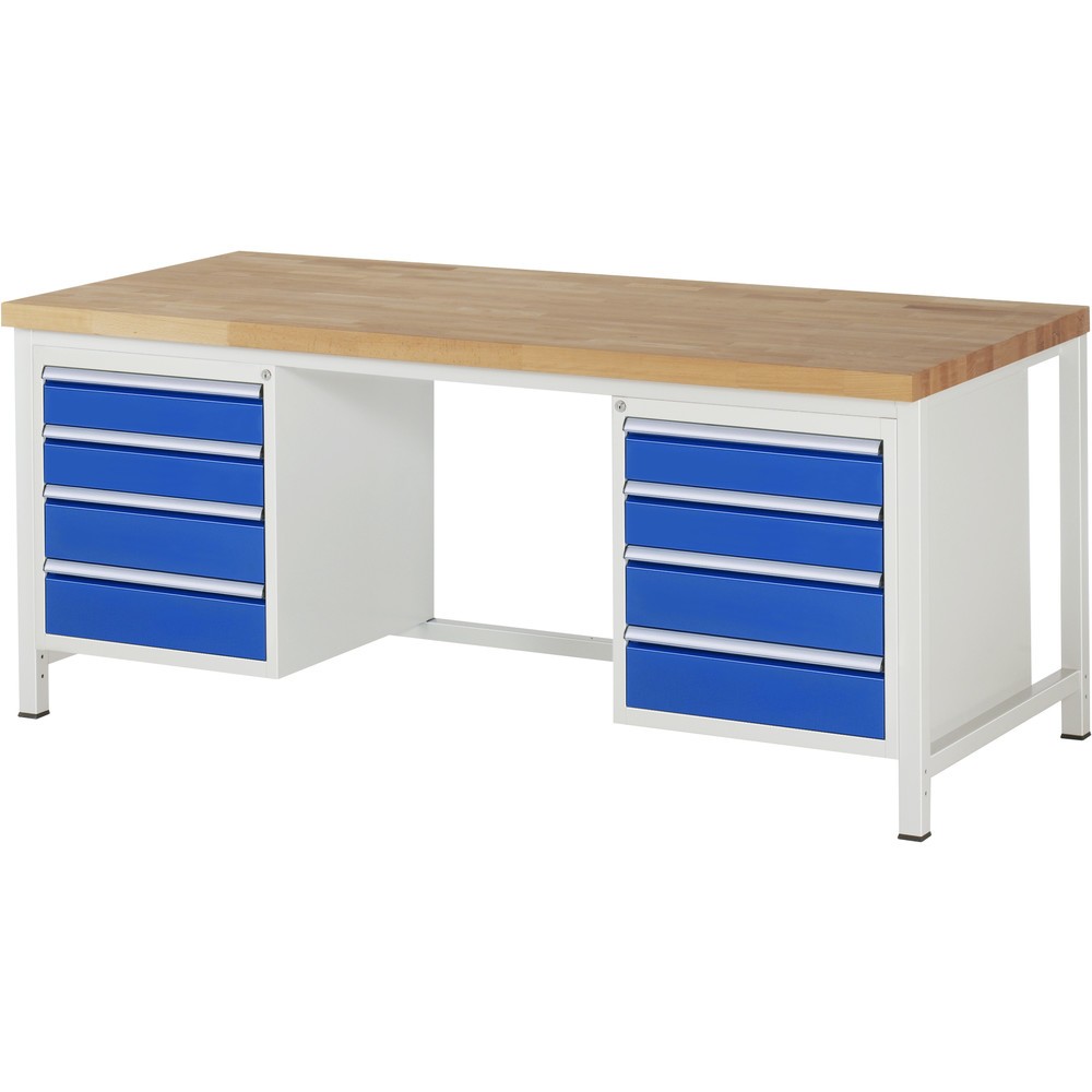 Imagen del producto: Banco de trabajo RAU serie 8000, 2 contenedores, HxAxF 840-1.040 x 2.000 x 900 mm, 8 cajones extraíbles al 90%, 4 x 120, 4 x 150 mm
