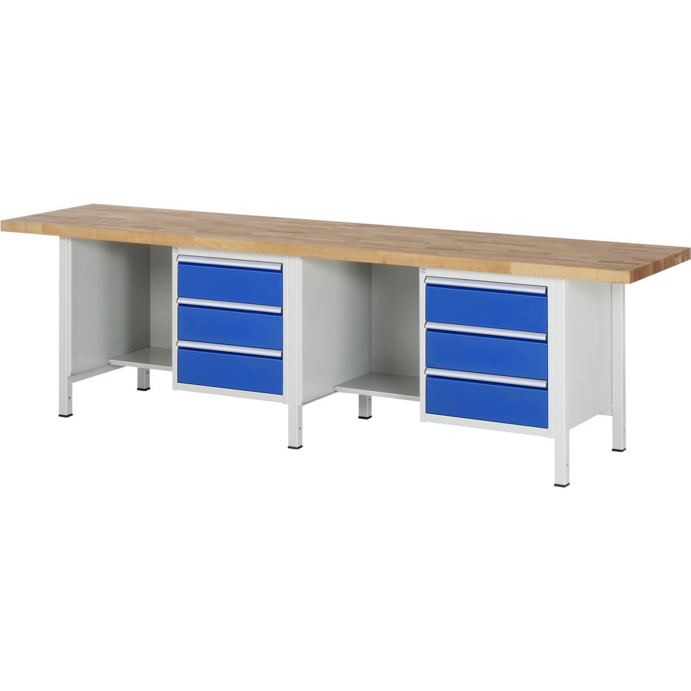 Imagen del producto: Banco de trabajo RAU serie 8000, 2 contenedores, 1 estante inferior, HxAxF 840-1.040 x 3.000 x 700 mm, 6 cajones extraíbles al 90%