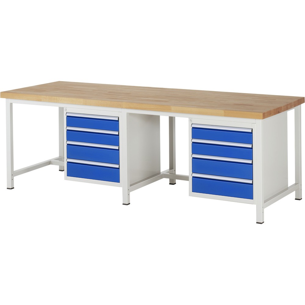 Imagen del producto: Banco de trabajo RAU serie 8000, 2 contenedores, HxAxF 840-1.040 x 2.500 x 900 mm, 8 cajones extraíbles al 90%, 4 x 120, 4 x 150 mm
