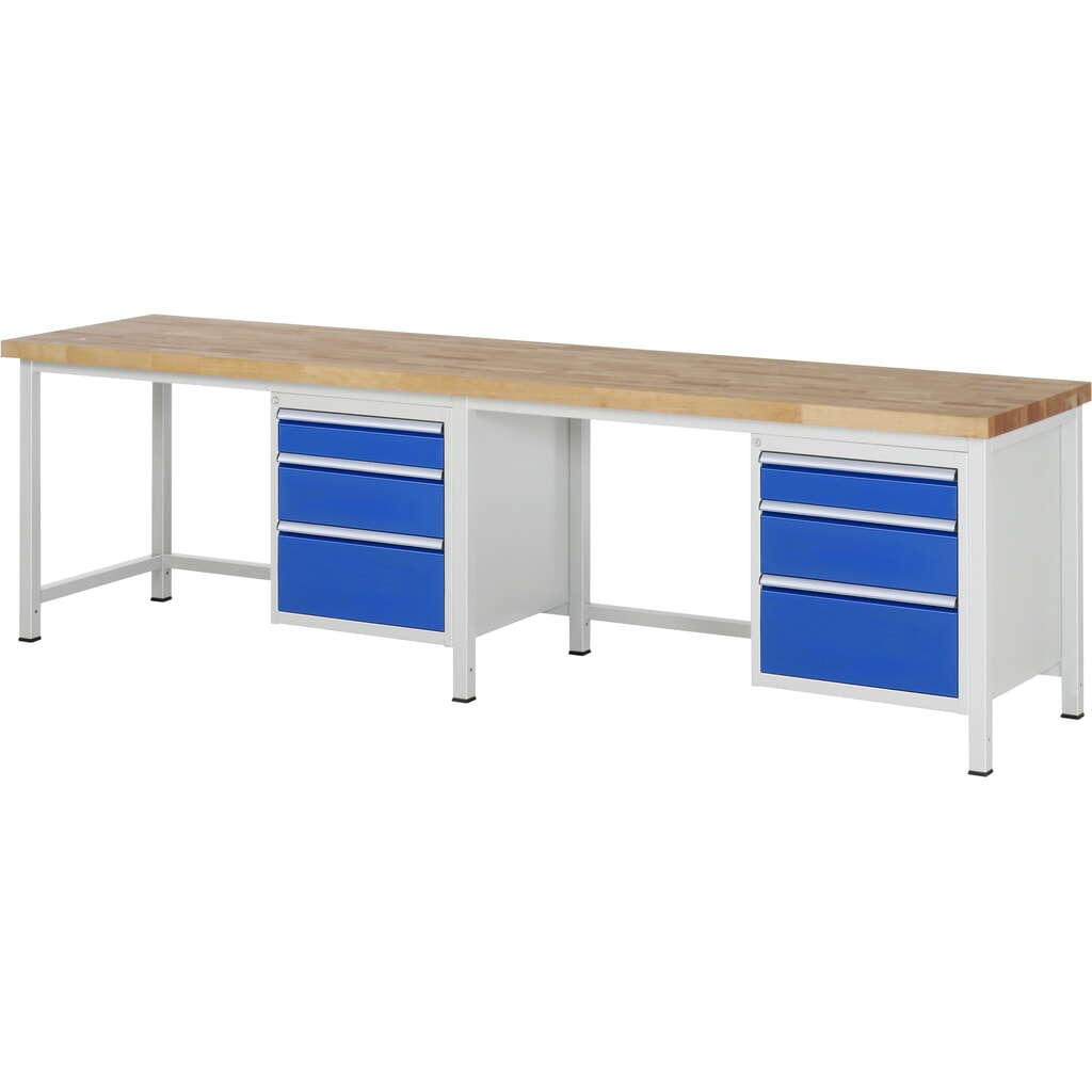 Banco de trabajo RAU serie 8000, 2 contenedores, HxAxF 840-1.040 x 3.000 x 700 mm, 6 cajones extraíbles al 90 %, 2 x 120, 2 x 180, 2 x 240 mm Imagen del producto: Banco de trabajo RAU serie 8000, 2 contenedores, HxAxF 840-1.040 x 3.000 x 700 mm, 6 cajones extraíbles al 90 %, 2 x 120, 2 x 180, 2 x 240 mm