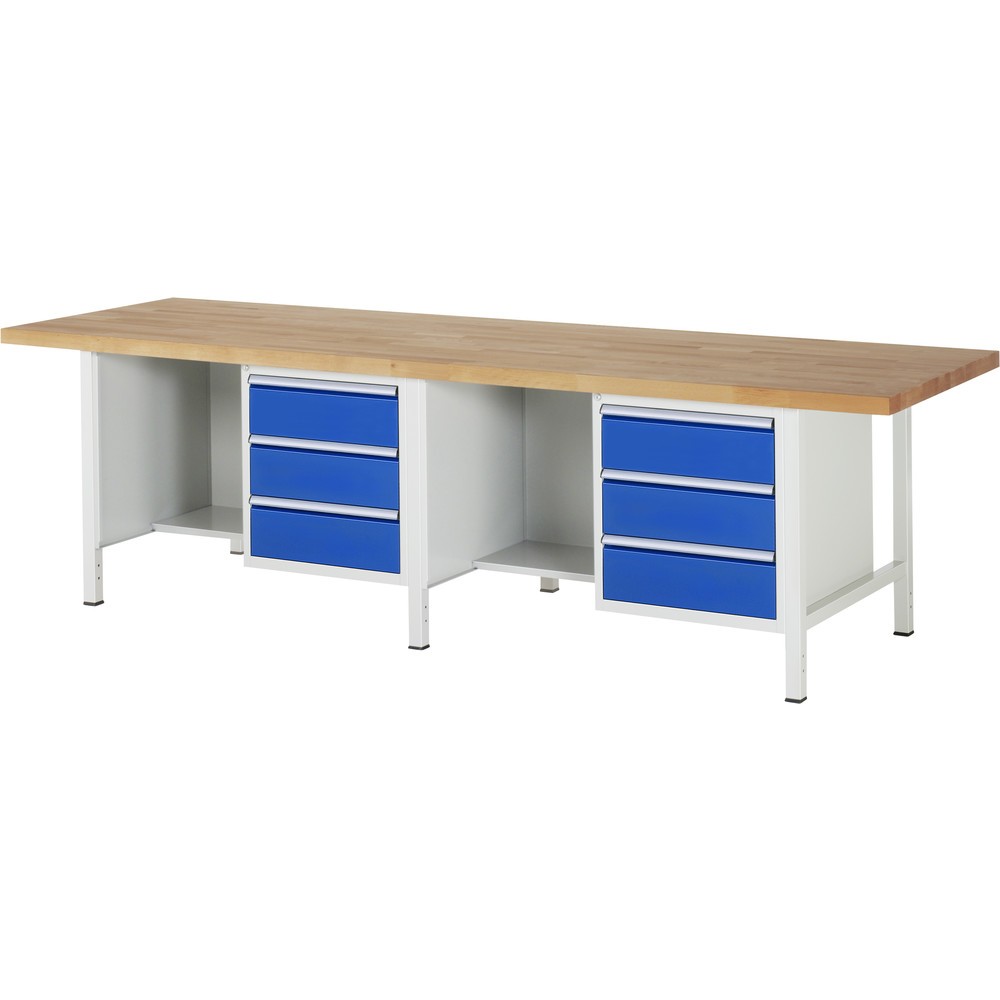 Imagen del producto: Banco de trabajo RAU serie 8000, 2 contenedores, 1 estante inferior, HxAxF 840-1.040 x 3.000 x 900 mm, 6 cajones extraíbles al 90%