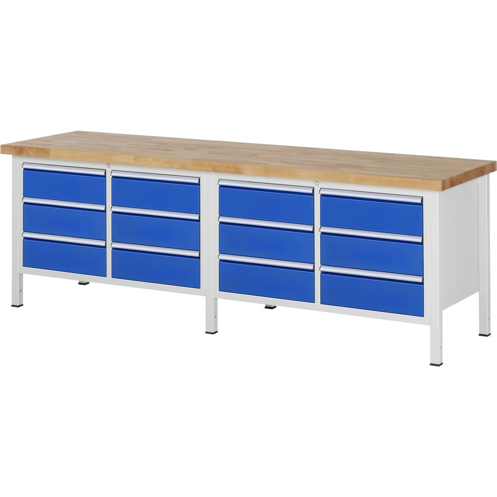Imagen del producto: Banco de trabajo RAU serie 8000, 2 contenedores dobles, HxAxF 840-1.040 x 2.500 x 700 mm, 12 cajones extraíbles al 90 %, 12 de 180 mm