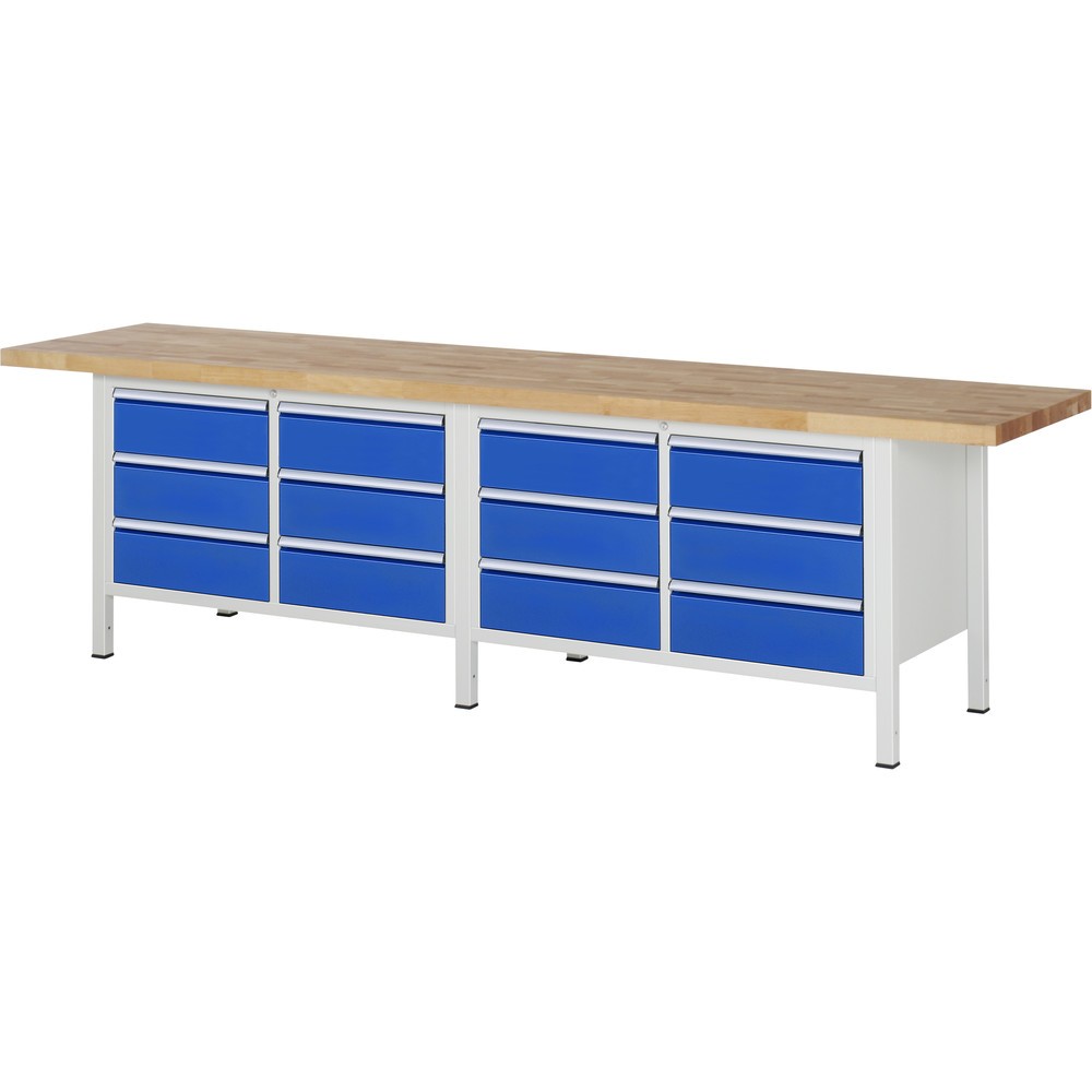 Imagen del producto: Banco de trabajo RAU serie 8000, 2 contenedores dobles, HxAxF 840-1.040 x 3.000 x 700 mm, 12 cajones extraíbles al 90 %, 12 de 180 mm