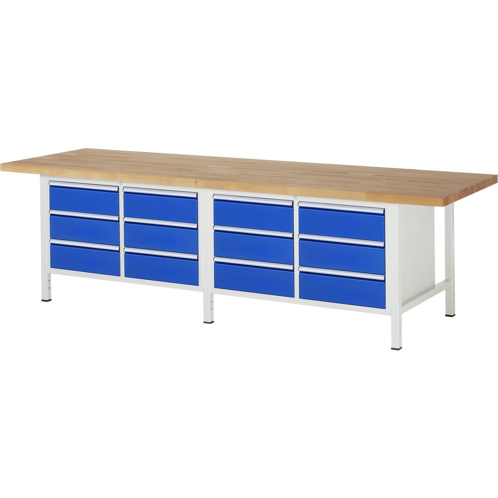 Imagen del producto: Banco de trabajo RAU serie 8000, 2 contenedores dobles, HxAxF 840-1.040 x 3.000 x 900 mm, 12 cajones extraíbles al 90 %, 12 de 180 mm
