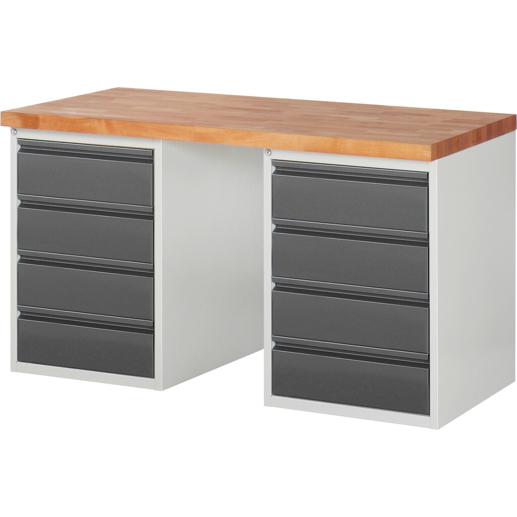 Banco de trabajo Steinbock®, con 2 cajones 4, alto H x An x F 840 x 1500 x 700 mm, RAL 7035/7016 Imagen del producto: Banco de trabajo Steinbock®, con 2 cajones 4, alto H x An x F 840 x 1500 x 700 mm, RAL 7035/7016
