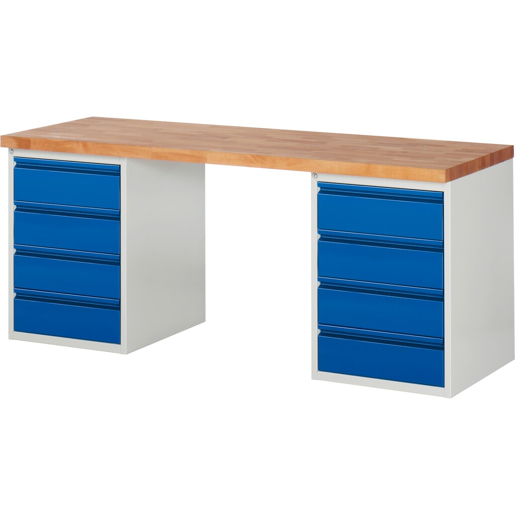 Banco de trabajo Steinbock®, con 2 cajones 4, 840 x 2.000 x 700 mm, RAL 7035/5010 Imagen del producto: Banco de trabajo Steinbock®, con 2 cajones 4, 840 x 2.000 x 700 mm, RAL 7035/5010