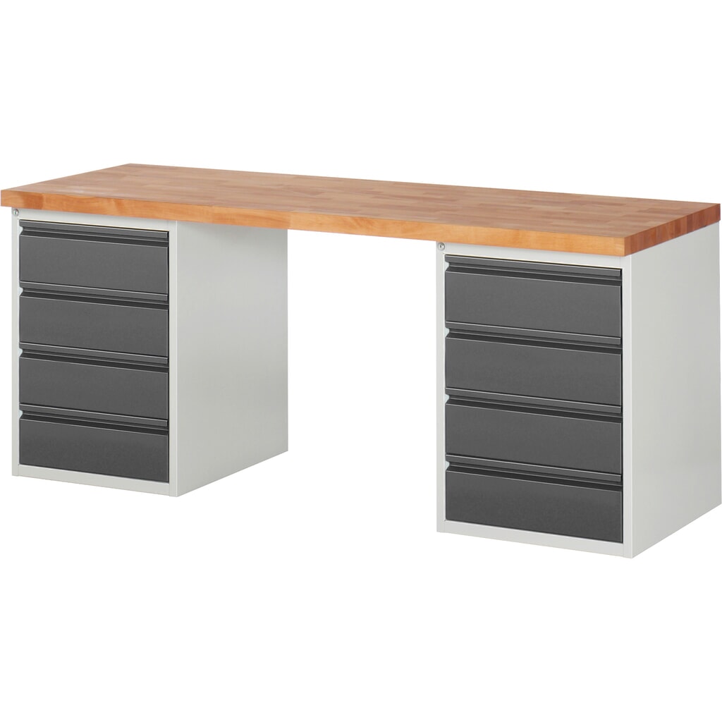 Banco de trabajo Steinbock®, con 2 cajones 4, 840 x 2.000 x 700 mm, RAL 7035/7016 Imagen del producto: Banco de trabajo Steinbock®, con 2 cajones 4, 840 x 2.000 x 700 mm, RAL 7035/7016