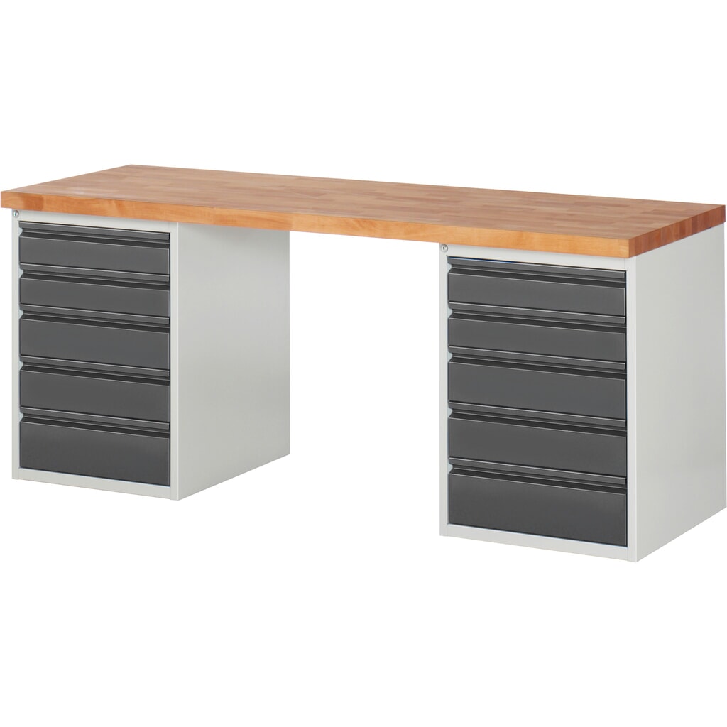 Banco de trabajo Steinbock®, con 2 cajones 5, alto H x An x F 840 x 2.000 x 700 mm, RAL 7035/7016 Imagen del producto: Banco de trabajo Steinbock®, con 2 cajones 5, alto H x An x F 840 x 2.000 x 700 mm, RAL 7035/7016