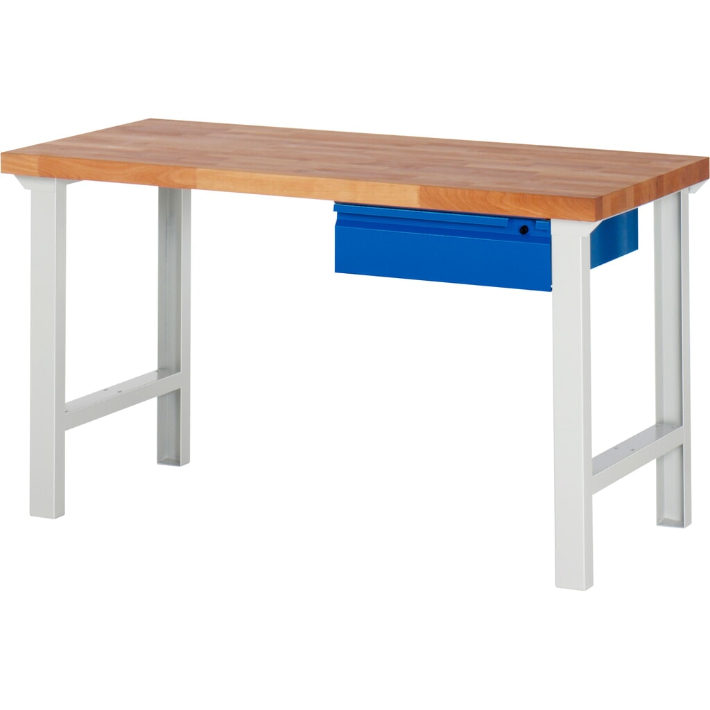 Banco de trabajo Steinbock®, con cajón, alto H x An x F 840 x 1500 x 700 mm, RAL 7035/5010 Imagen del producto: Banco de trabajo Steinbock®, con cajón, alto H x An x F 840 x 1500 x 700 mm, RAL 7035/5010