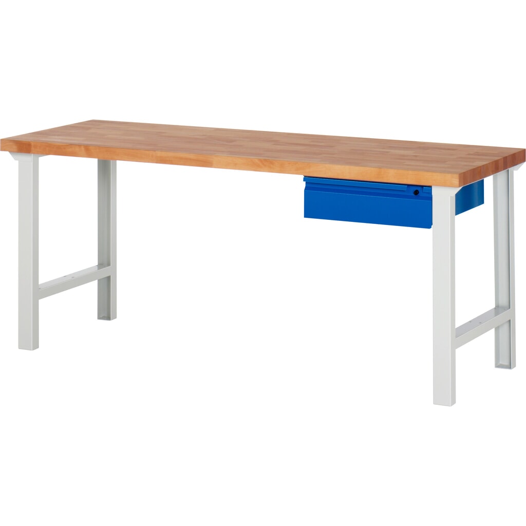 Banco de trabajo Steinbock®, con cajón, alto H x An x F 840 x 2.000 x 700 mm, RAL 7035/5010 Imagen del producto: Banco de trabajo Steinbock®, con cajón, alto H x An x F 840 x 2.000 x 700 mm, RAL 7035/5010