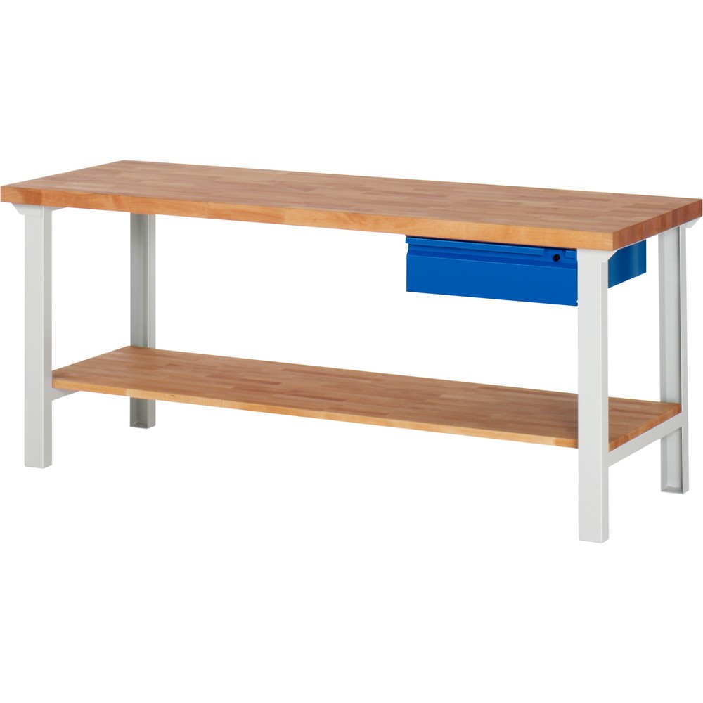 Imagen del producto: Banco de trabajo Steinbock®, con cajón y estante inferior, 840 x 2.000 x 700 mm, RAL 7035/5010