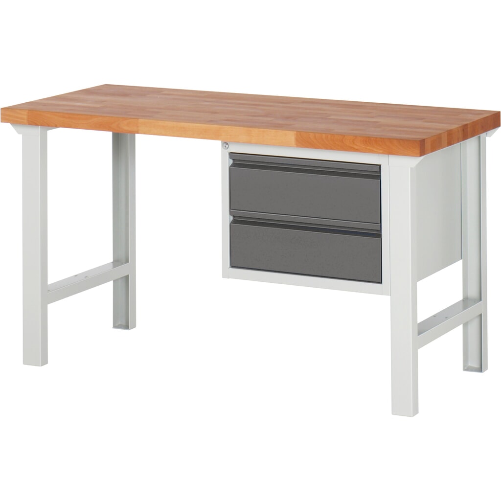 Banco de trabajo Steinbock®, con 2 cajones, alto H x An x F 840 x 1500 x 700 mm, RAL 7035/7016 Imagen del producto: Banco de trabajo Steinbock®, con 2 cajones, alto H x An x F 840 x 1500 x 700 mm, RAL 7035/7016