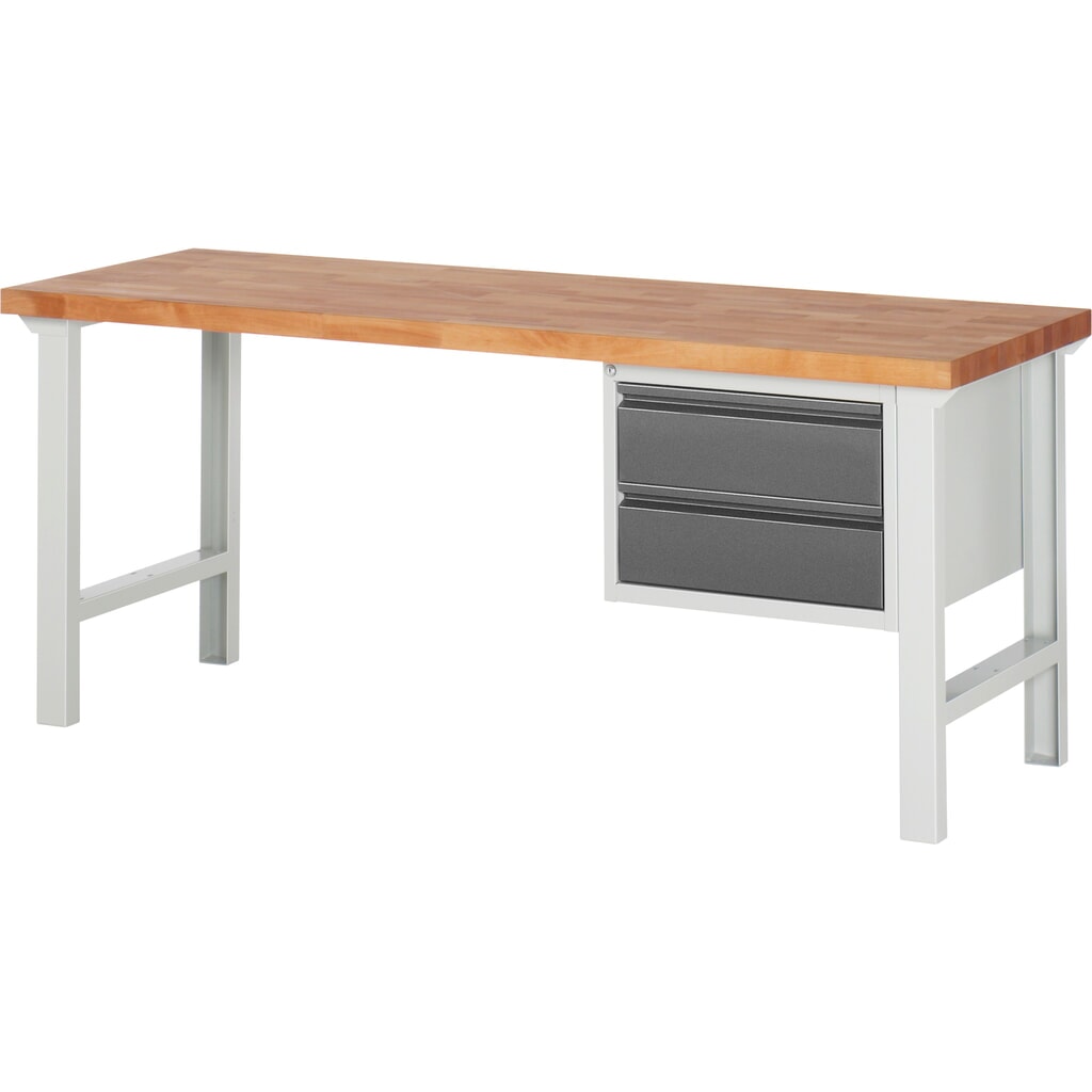 Banco de trabajo Steinbock®, con 2 cajones, alto H x An x F 840 x 2.000 x 700 mm, RAL 7035/7016 Imagen del producto: Banco de trabajo Steinbock®, con 2 cajones, alto H x An x F 840 x 2.000 x 700 mm, RAL 7035/7016