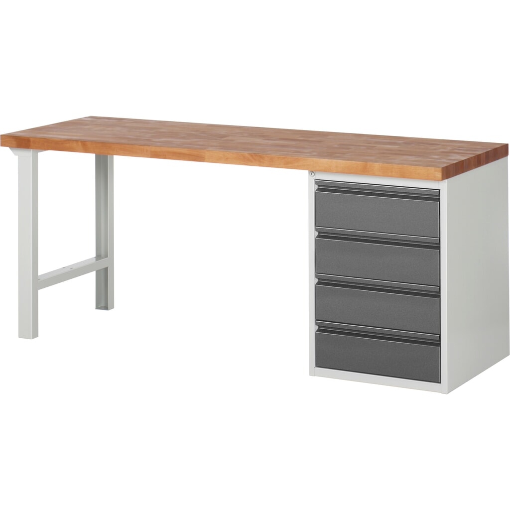 Banco de trabajo Steinbock®, con 4 cajones, alto H x An x F 840 x 2.000 x 700 mm, RAL 7035/7016 Imagen del producto: Banco de trabajo Steinbock®, con 4 cajones, alto H x An x F 840 x 2.000 x 700 mm, RAL 7035/7016