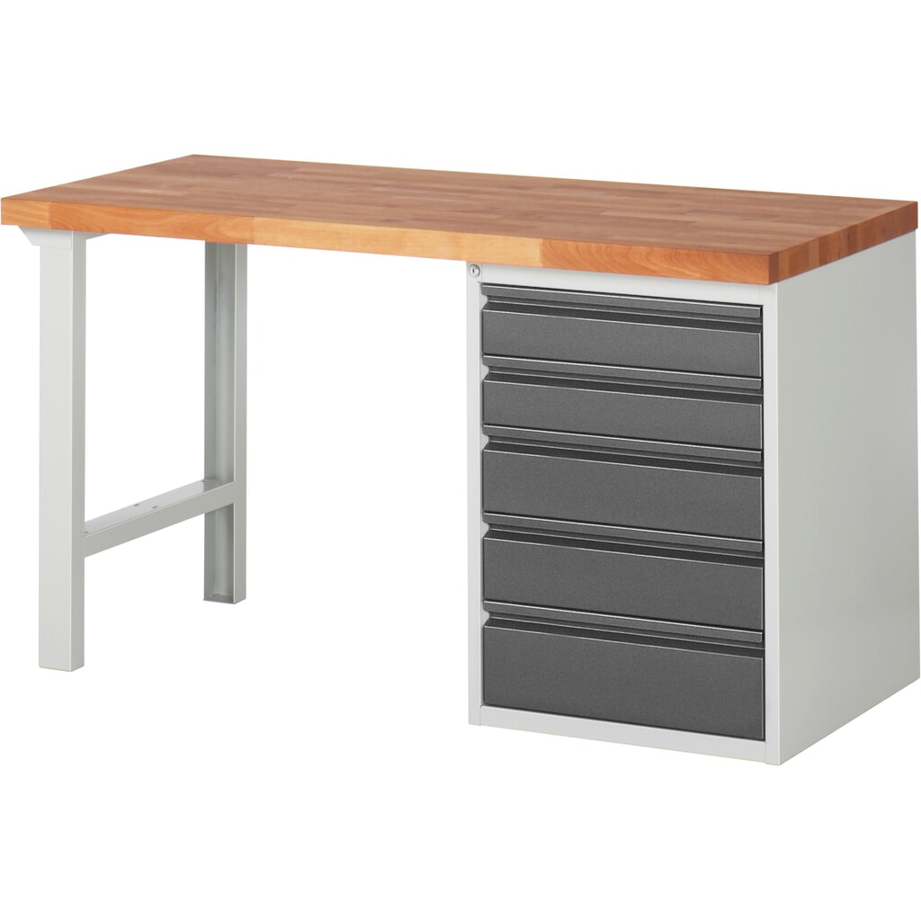 Banco de trabajo Steinbock®, con 5 cajones, alto H x An x F 840 x 1500 x 700 mm, RAL 7035/7016 Imagen del producto: Banco de trabajo Steinbock®, con 5 cajones, alto H x An x F 840 x 1500 x 700 mm, RAL 7035/7016