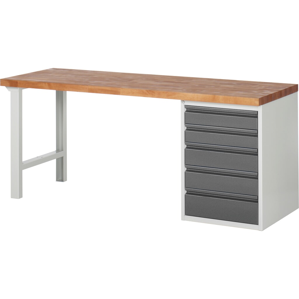 Banco de trabajo Steinbock®, con 5 cajones, alto H x An x F 840 x 2.000 x 700 mm, RAL 7035/7016 Imagen del producto: Banco de trabajo Steinbock®, con 5 cajones, alto H x An x F 840 x 2.000 x 700 mm, RAL 7035/7016