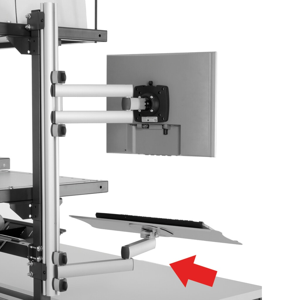 Bandeja para teclado y ratón con brazo articulado para el Rocholz sistema de mesa de embalaje, Al x An x F 200 x 100 x 455 mm Imagen del producto: Bandeja para teclado y ratón con brazo articulado para el Rocholz sistema de mesa de embalaje, Al x An x F 200 x 100 x 455 mm