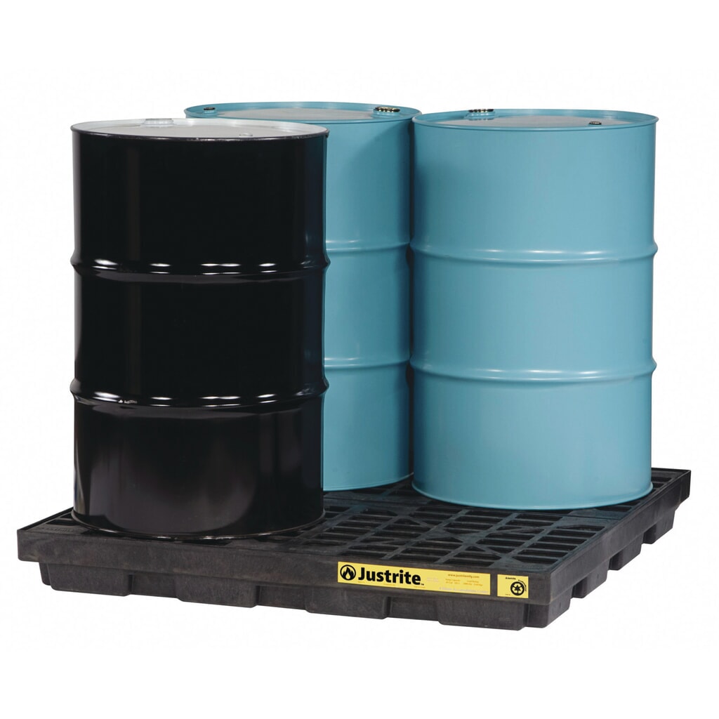 Justrite® cubeta de retención plano de PE, 4 x 200 l, capacidad 185 l, negro Número de imagen del producto 3: Justrite® cubeta de retención plano de PE, 4 x 200 l, capacidad 185 l, negro