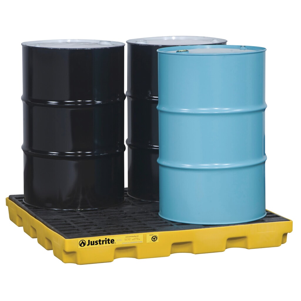 Justrite® cubeta de retención plano de PE, 4 x 200 l, capacidad 185 l, amarillo Número de imagen del producto 2: Justrite® cubeta de retención plano de PE, 4 x 200 l, capacidad 185 l, amarillo