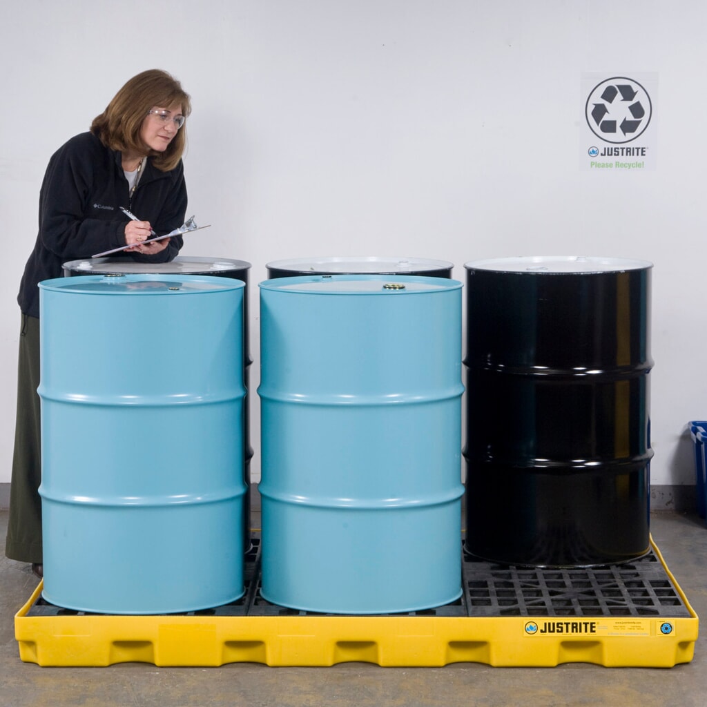 Justrite® cubeta de retención plano de PE, 6 x 200 l, capacidad 276 l, amarillo Número de imagen del producto 2: Justrite® cubeta de retención plano de PE, 6 x 200 l, capacidad 276 l, amarillo