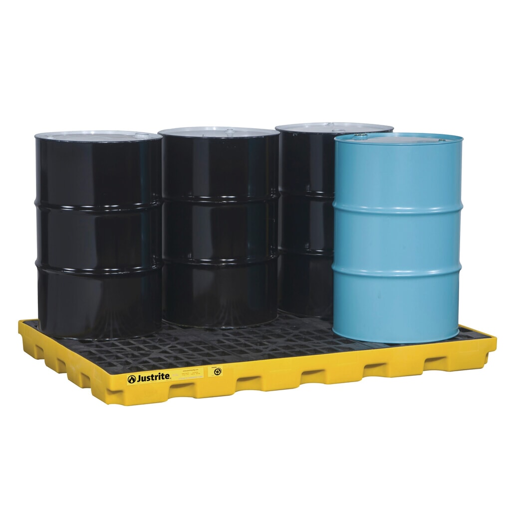 Imagen del producto: Justrite® cubeta de retención plano de PE, 6 x 200 l, capacidad 276 l, amarillo