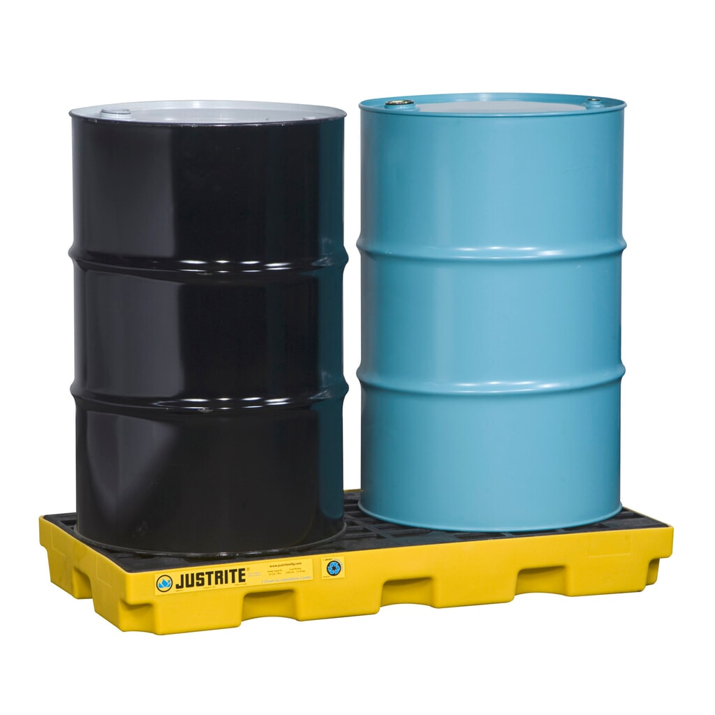Justrite® cubeta de retención plano de PE, 2 x 200 l, capacidad 90 l, amarillo Imagen del producto: Justrite® cubeta de retención plano de PE, 2 x 200 l, capacidad 90 l, amarillo