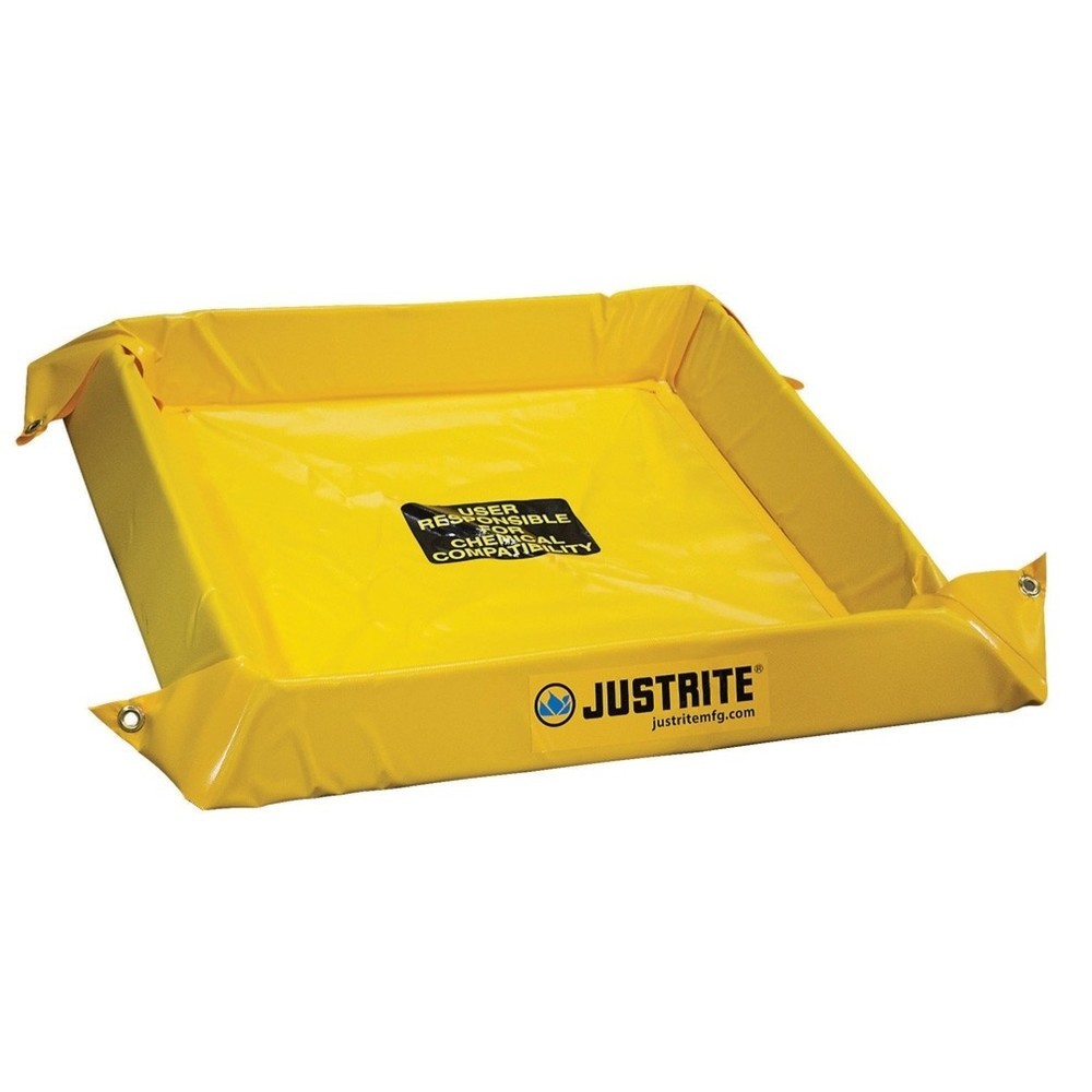 Imagen del producto: Justrite Bandeja plegable de PVC, altura de pared 100 mm, dimensiones internas 1,2 m x 1,2 m, capacidad 151 litros