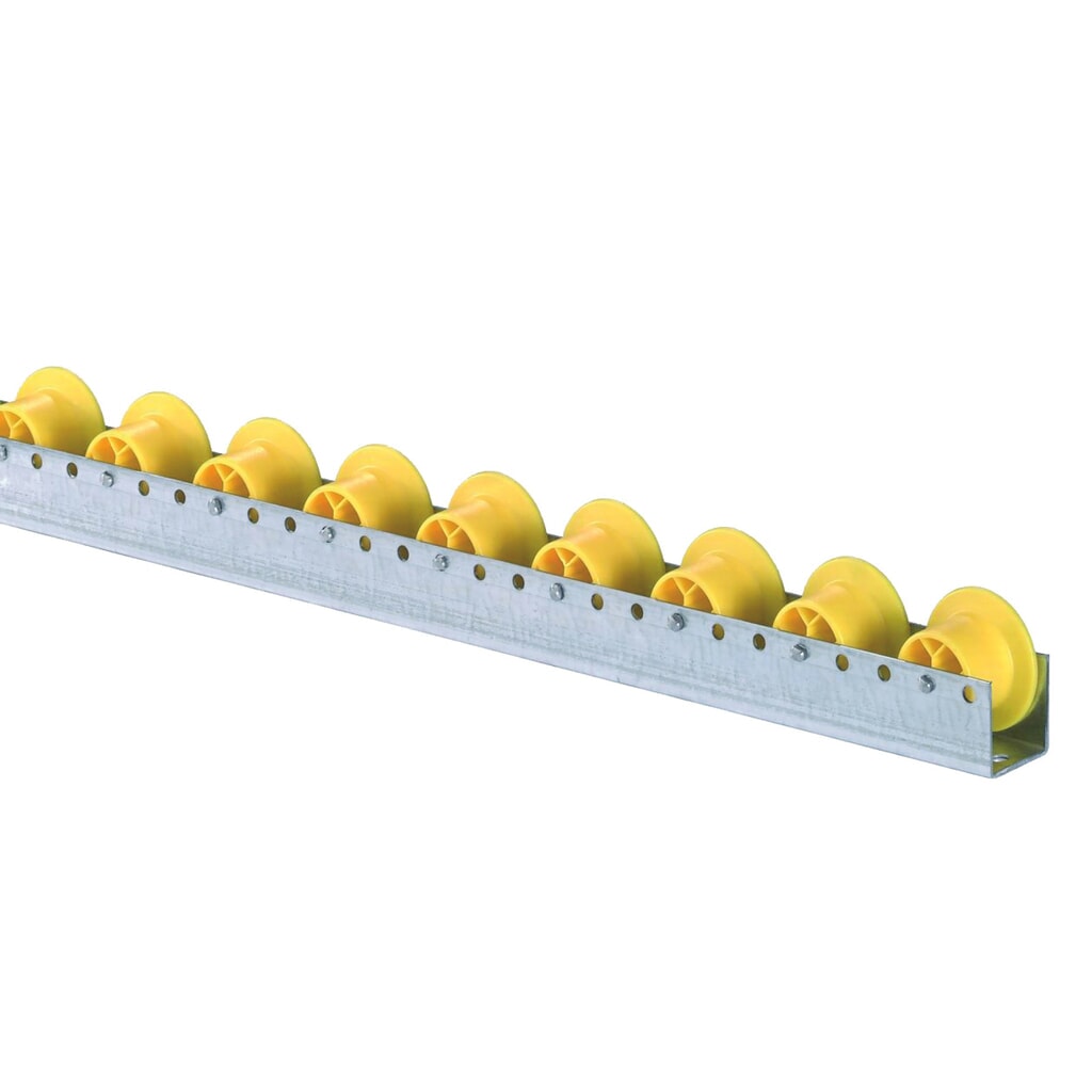 Imagen del producto: Carril de rodillos BS ROLLEN, rodillos de plástico robustos con pestaña para cargas medias, CC por rodillo 12 kg, paso 100 mm