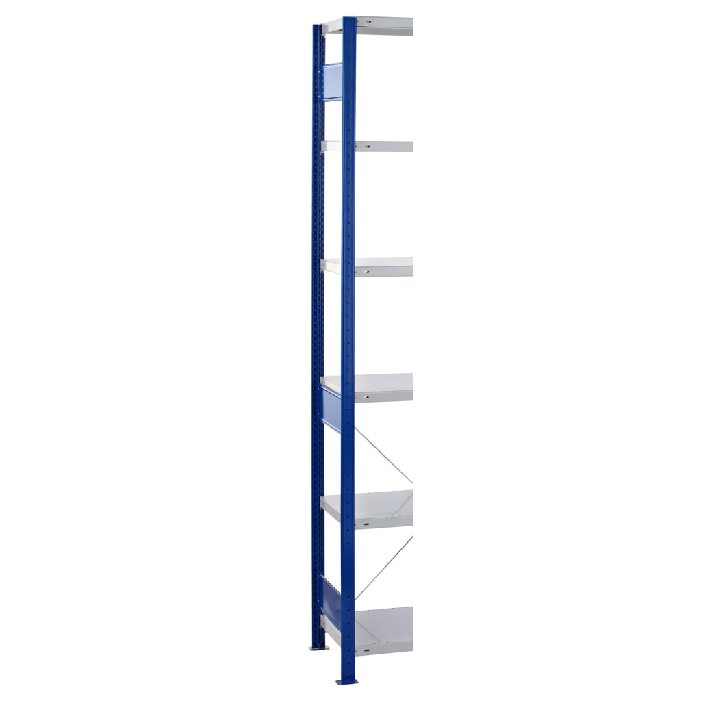 Bastidor con perfil en T MULTIplus para estantería de cargas pequeñas SCHULTE, azul genciana, premontado, 3 limitadores de fondo, H x L 2.500 x 600 mm Número de imagen del producto 2: Bastidor con perfil en T MULTIplus para estantería de cargas pequeñas SCHULTE, azul genciana, premontado, 3 limitadores de fondo, H x L 2.500 x 600 mm