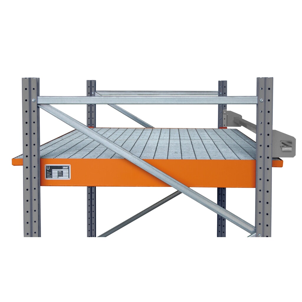 Imagen del producto: Bauer® cubeta de retención colgante de acero, incl. rejilla galvanizada, para longitud de viga 1.800 mm, amarillo anaranjado