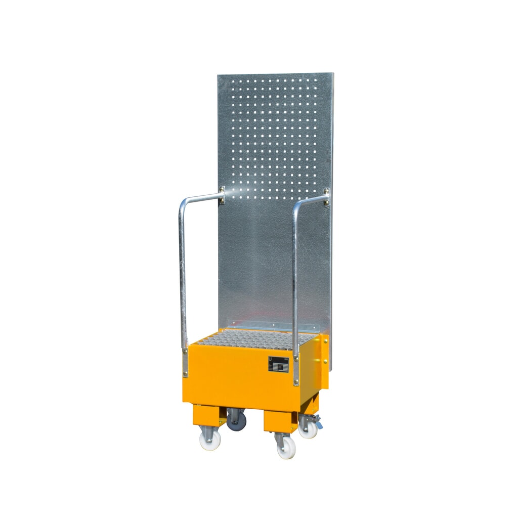 Imagen del producto: Bauer® cubeta de retención de acero con placa perforada, móvil, 1x 60 l, Al x An x F 1.775 x 1.775 x 590 mm, amarillo anaranjado