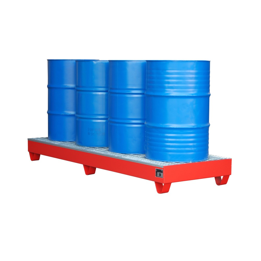Imagen del producto: Bauer® Cuba de contención de acero, H x A x F 250 x 800 x 2.400 mm, con rejilla, 4 x 200 l, rojo fuego