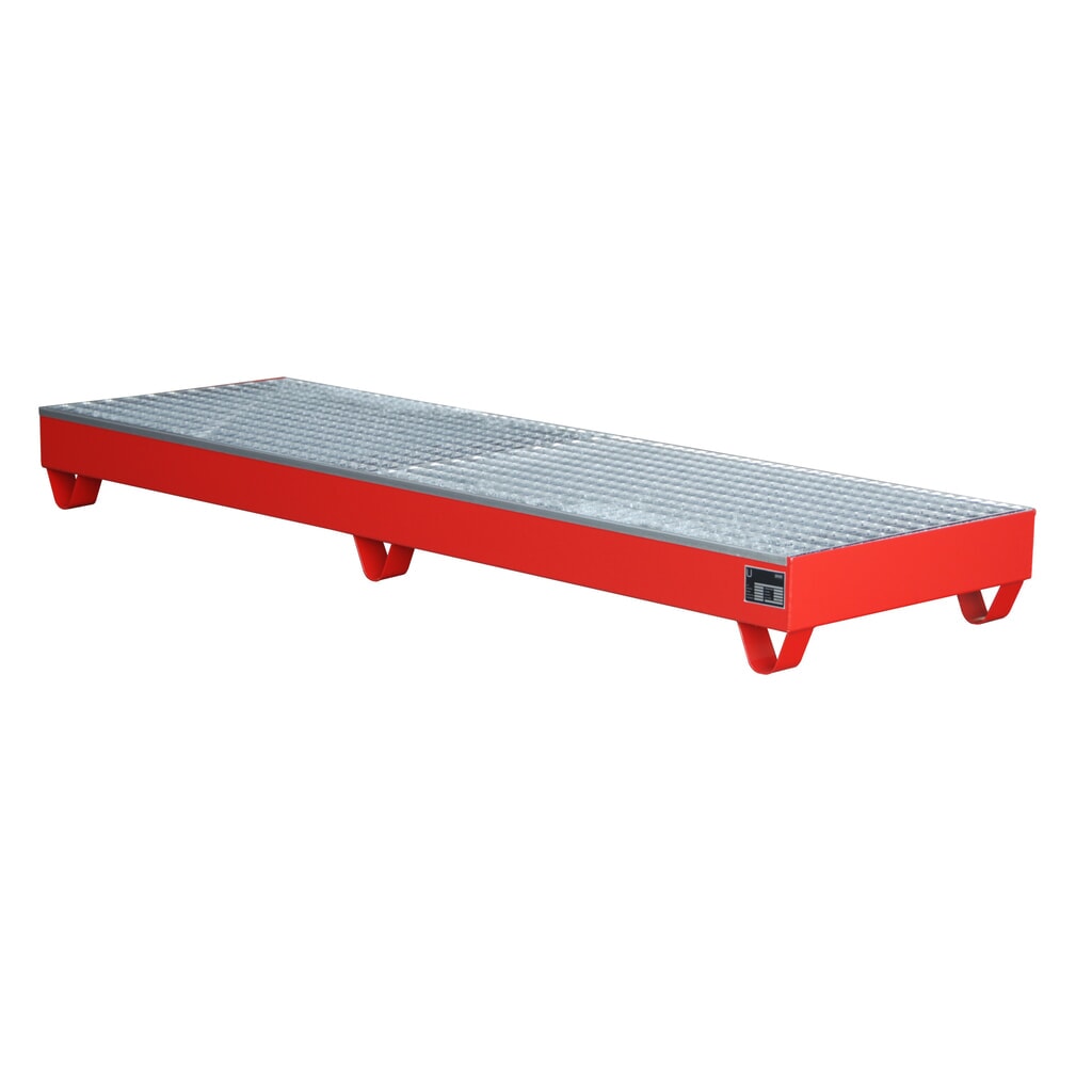 Bauer® cubeta de retención de acero, altura libre para carretilla 100 mm, Al x An x F 250 x 2.400 x 800 mm, incl. rejilla galvanizada, 4 x 200 l, rojo fuego Número de imagen del producto 2: Bauer® cubeta de retención de acero, altura libre para carretilla 100 mm, Al x An x F 250 x 2.400 x 800 mm, incl. rejilla galvanizada, 4 x 200 l, rojo fuego