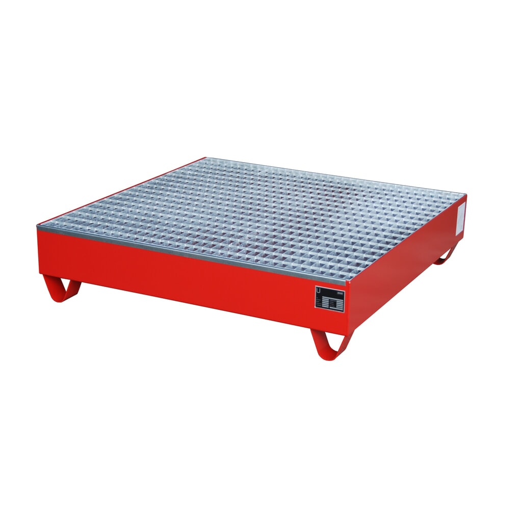 Imagen del producto: Bauer® cubeta de retención de acero, altura libre para carretilla 100 mm, Al x An x F 285 x 1.200 x 1.200 mm, incl. rejilla galvanizada, 4 x 200 l, rojo fuego