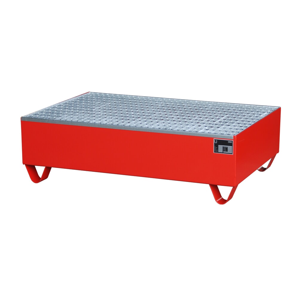 Imagen del producto: Bauer® cubeta de retención de acero, altura libre para carretilla 100 mm, Al x An x F 360 x 1.200 x 800 mm, incl. rejilla galvanizada, 2 x 200 l, rojo fuego