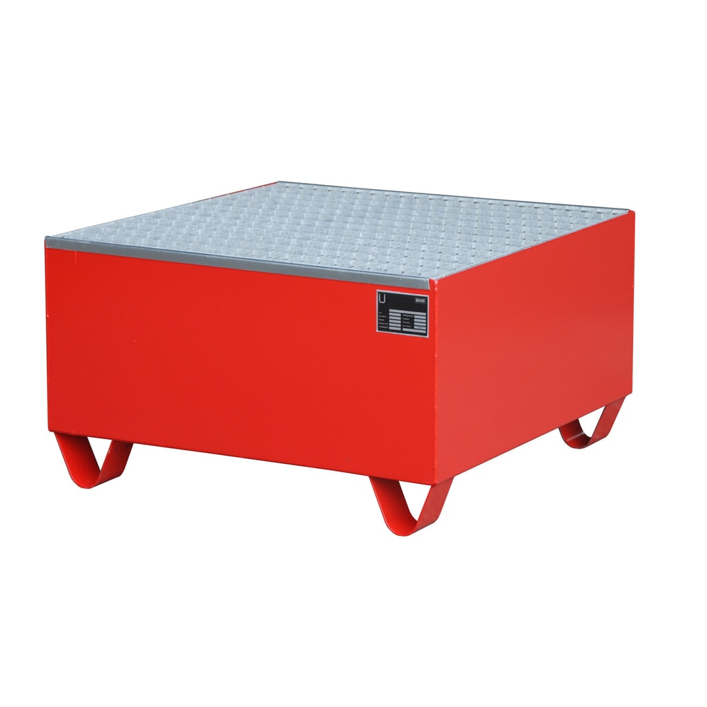 Imagen del producto: Bauer® cubeta de retención de acero, altura libre para carretilla 100 mm, Al x An x F 465 x 800 x 800 mm, incl. rejilla galvanizada, 1 x 200 l, rojo fuego