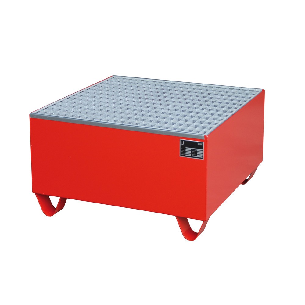 Número de imagen del producto 2: Bauer® Cuba de contención de acero, H x A x F 465 x 800 x 800 mm, 1 x 200 l, con rejilla, rojo fuego