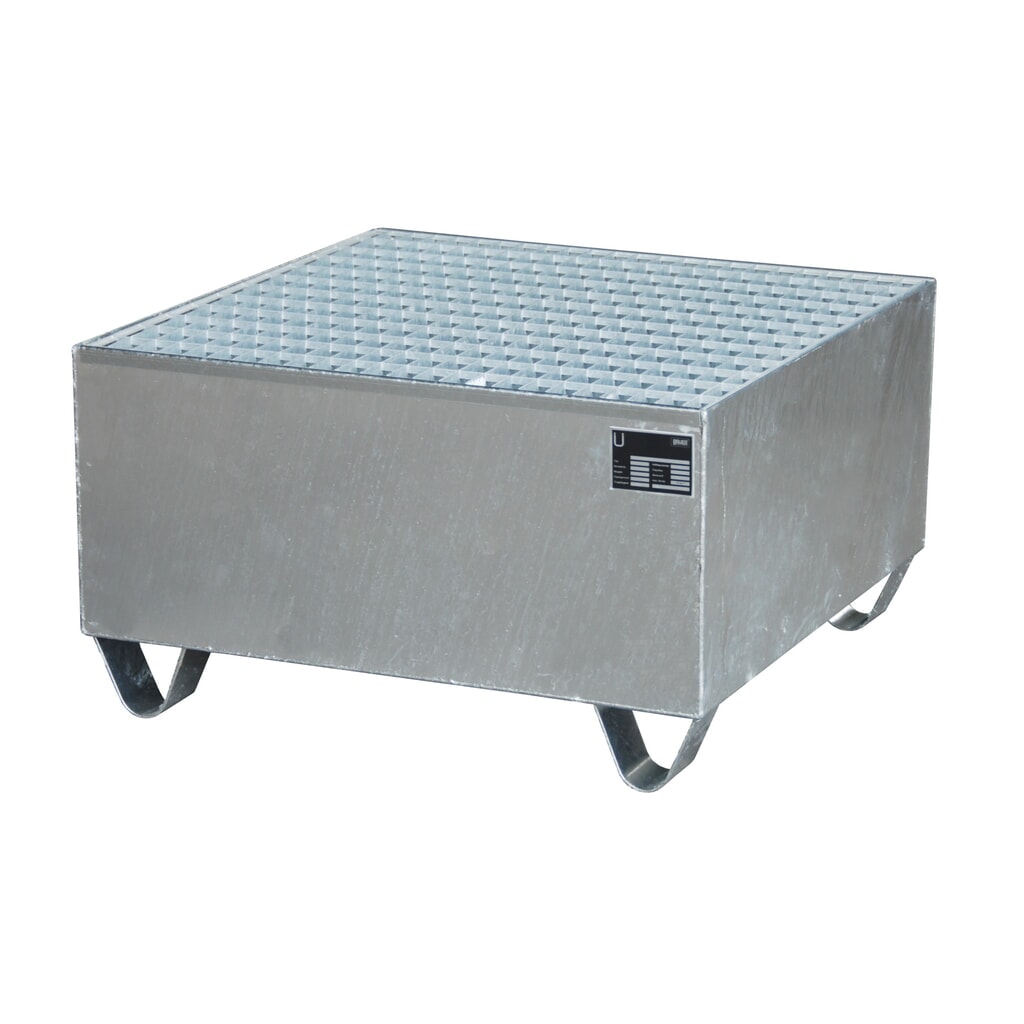 Imagen del producto: Bauer® cubeta de retención de acero, altura libre para carretilla 100 mm, Al x An x F 465 x 800 x 800 mm, incl. rejilla galvanizada, 1 x 200 l, galvanizado en caliente