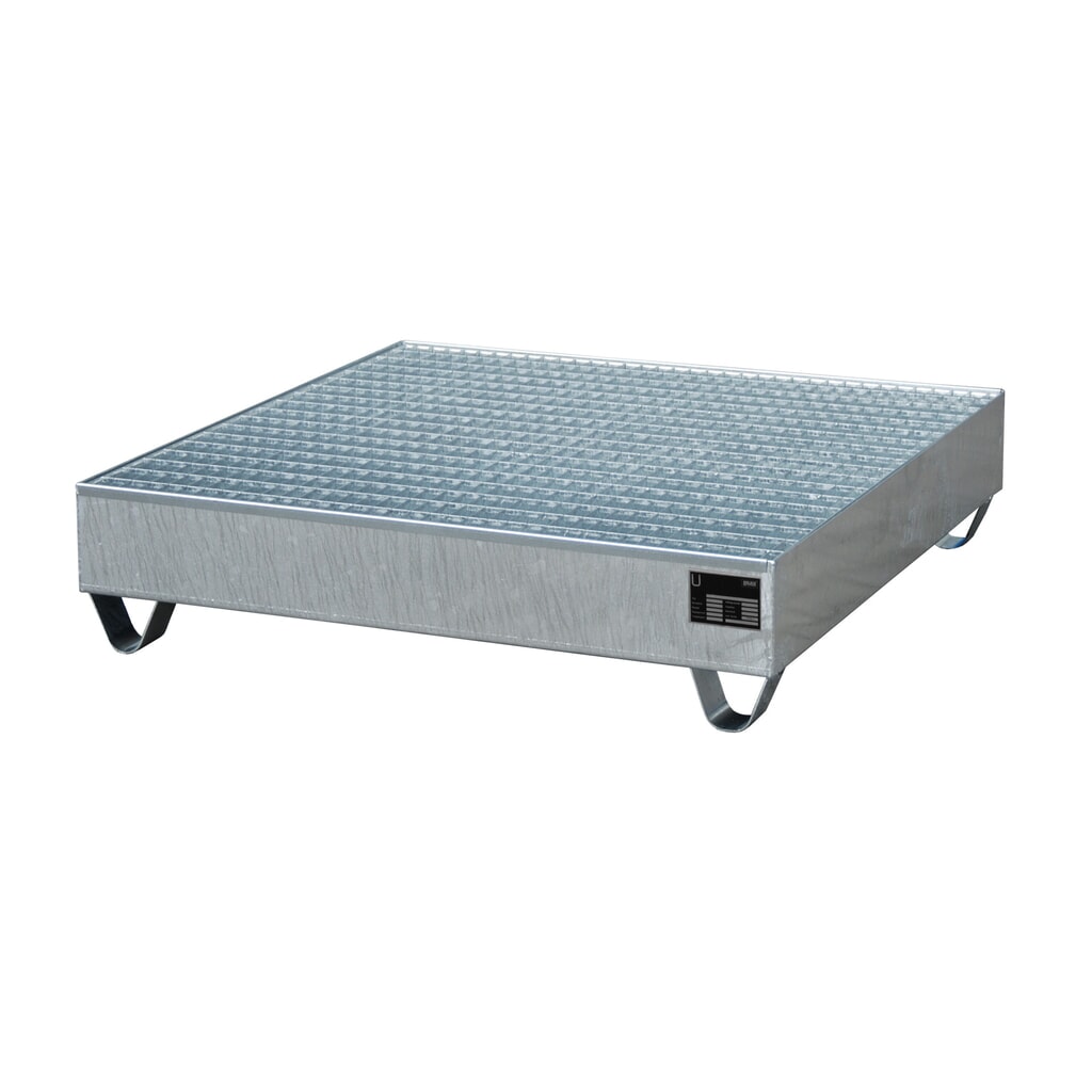 Bauer® cubeta de retención de acero, altura libre para carretilla 100 mm, Al x An x F 285 x 1.200 x 1.200 mm, incl. rejilla galvanizada, 4 x 200 l, galvanizado en caliente Imagen del producto: Bauer® cubeta de retención de acero, altura libre para carretilla 100 mm, Al x An x F 285 x 1.200 x 1.200 mm, incl. rejilla galvanizada, 4 x 200 l, galvanizado en caliente