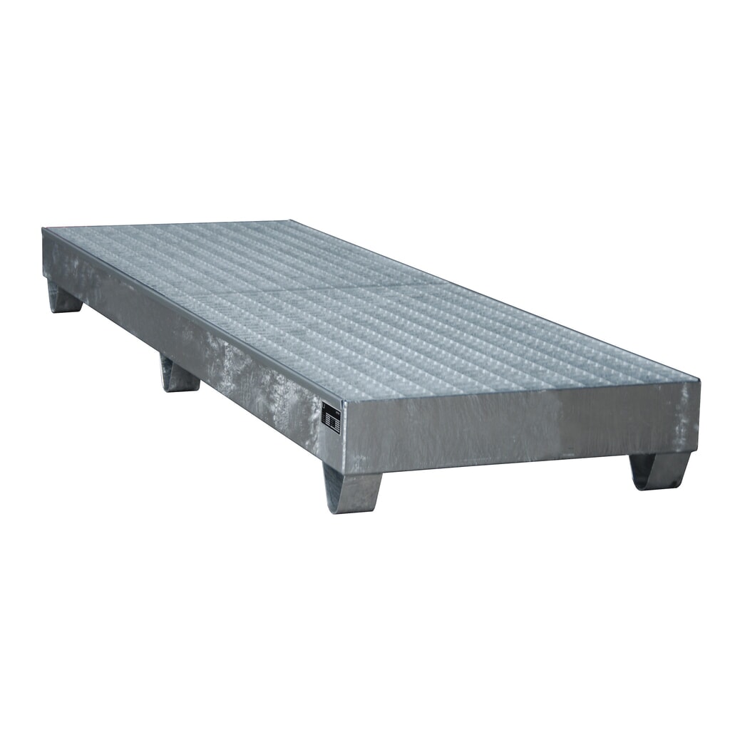 Número de imagen del producto 2: Bauer® cubeta de retención de acero, altura libre para carretilla 100 mm, Al x An x F 250 x 2.400 x 800 mm, incl. rejilla galvanizada, 4 x 200 l, galvanizado en caliente