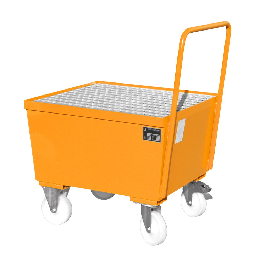 Imagen del producto: Bauer® Cuba de contención con ruedas, incl. 1 soporte para barriles de 200 l vertical, capacidad 215 l, amarillo anaranjado