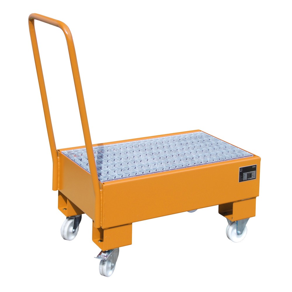 Número de imagen del producto 2: Bauer® Cuba de contención con ruedas, incl. 2 soportes para barriles de 60 l verticales, capacidad 61 l, amarillo anaranjado