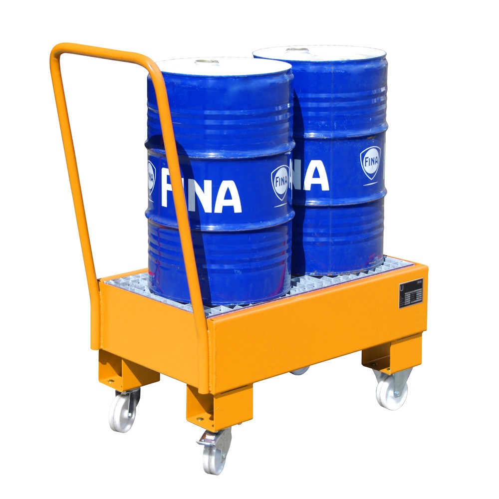 Número de imagen del producto 1: Bauer® Cuba de contención con ruedas, incl. 2 soportes para barriles de 60 l verticales, capacidad 61 l, amarillo anaranjado