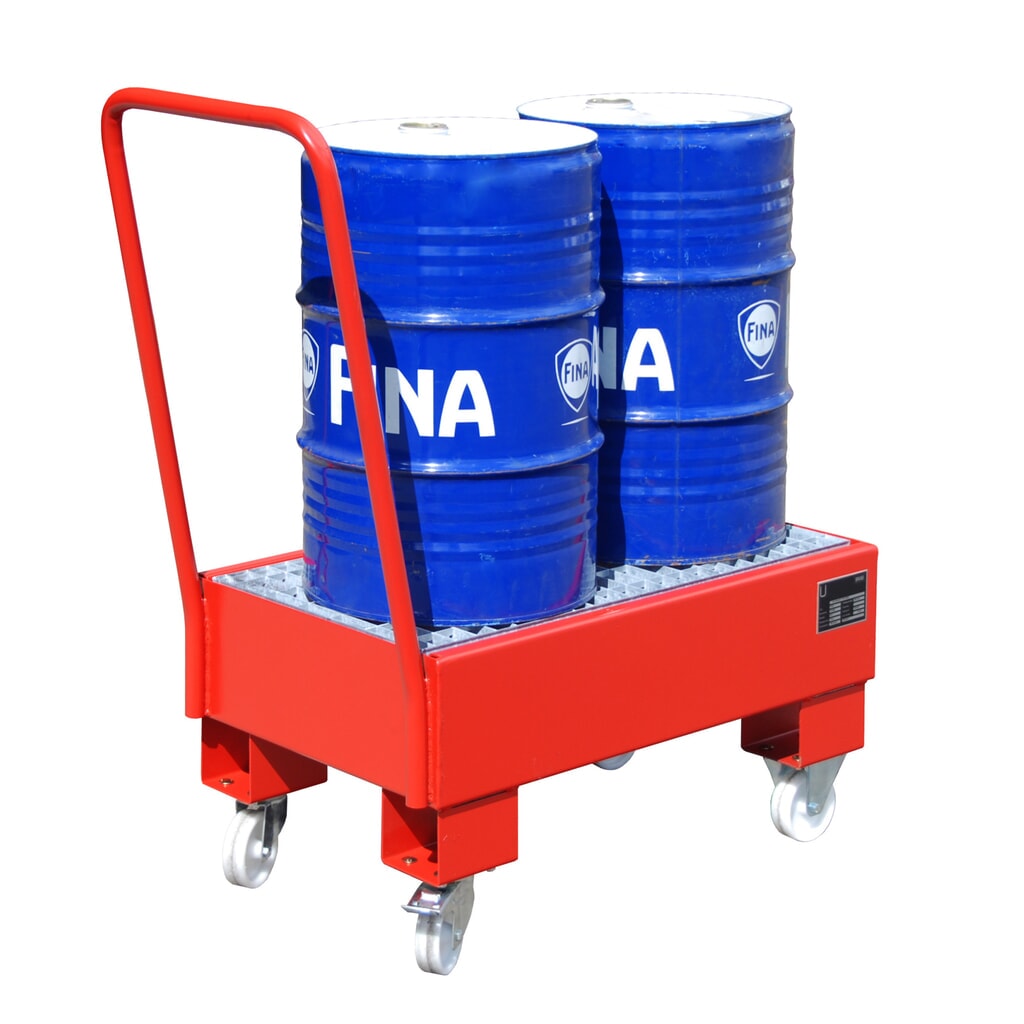 Bauer® cubeta de retención de acero, móvil, 2 x 60 l en posición vertical, capacidad 61 l, rojo fuego Imagen del producto: Bauer® cubeta de retención de acero, móvil, 2 x 60 l en posición vertical, capacidad 61 l, rojo fuego