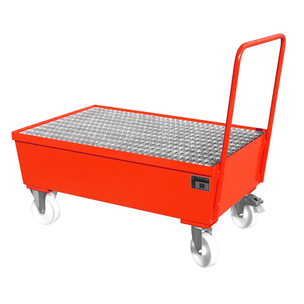 Imagen del producto: Bauer® Cuba de contención con ruedas, incl. 2 soportes para barriles de 200 l verticales, capacidad 225 l, rojo fuego