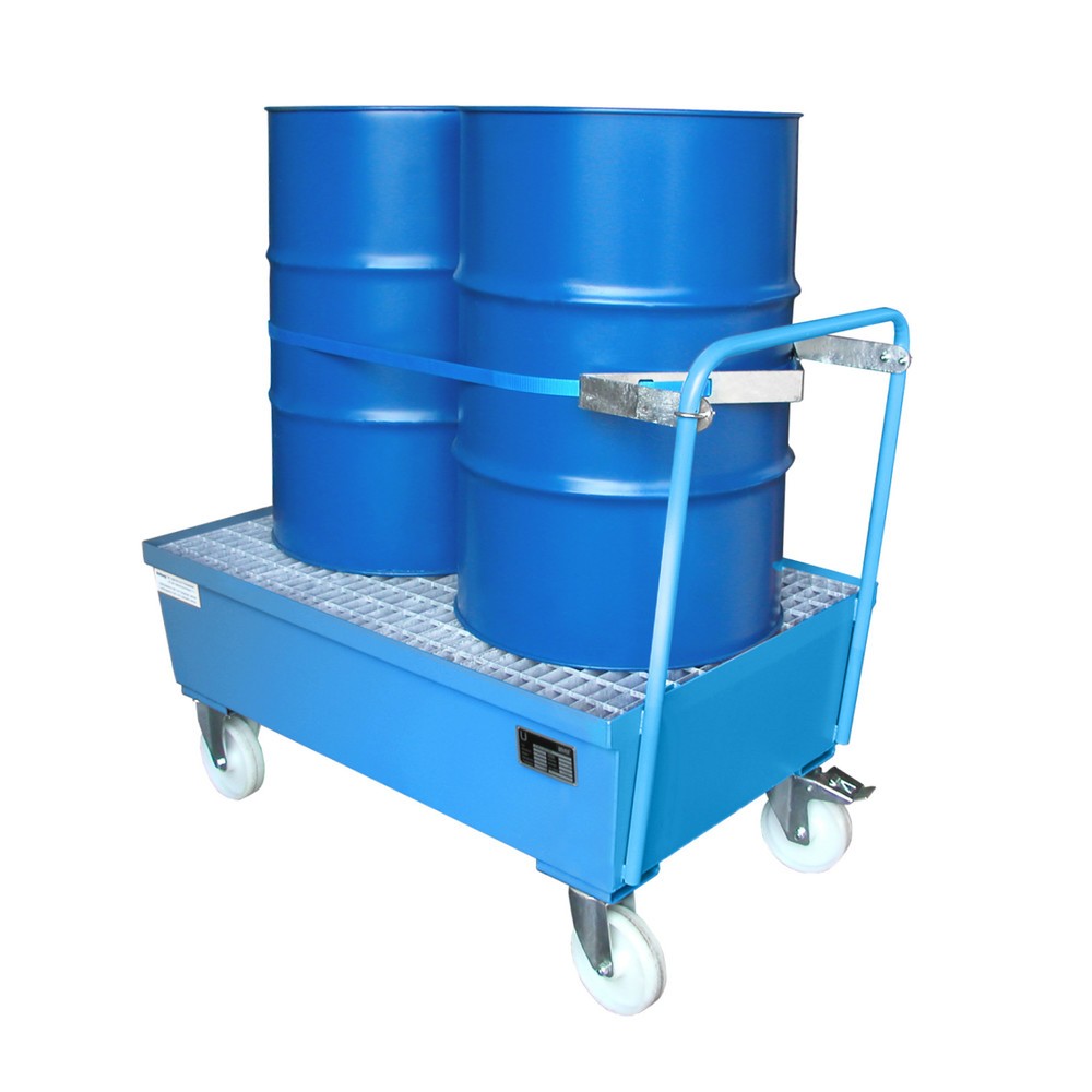 Número de imagen del producto 2: Bauer® Cuba de contención con ruedas, incl. 2 soportes para barriles de 200 l verticales, capacidad 225 l, azul claro