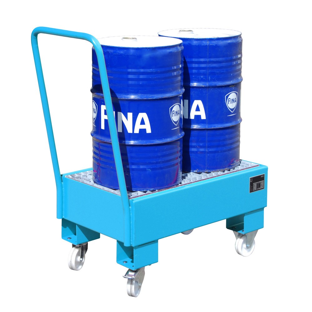 Número de imagen del producto 2: Bauer® Cuba de contención con ruedas, incl. 2 soportes para barriles de 60 l verticales, capacidad 61 l, azul claro