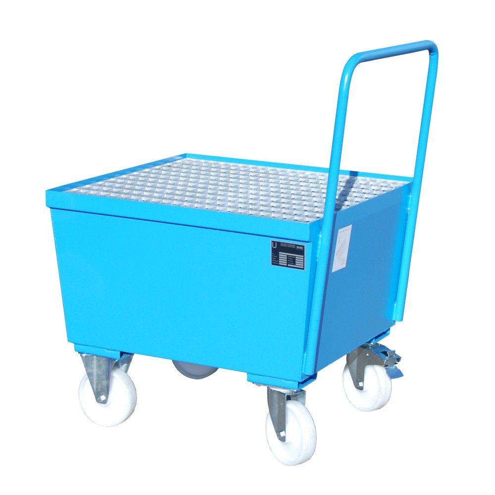 Número de imagen del producto 2: Bauer® Cuba de contención con ruedas, incl. 1 soporte para barriles de 200 l vertical, capacidad 215 l, azul claro